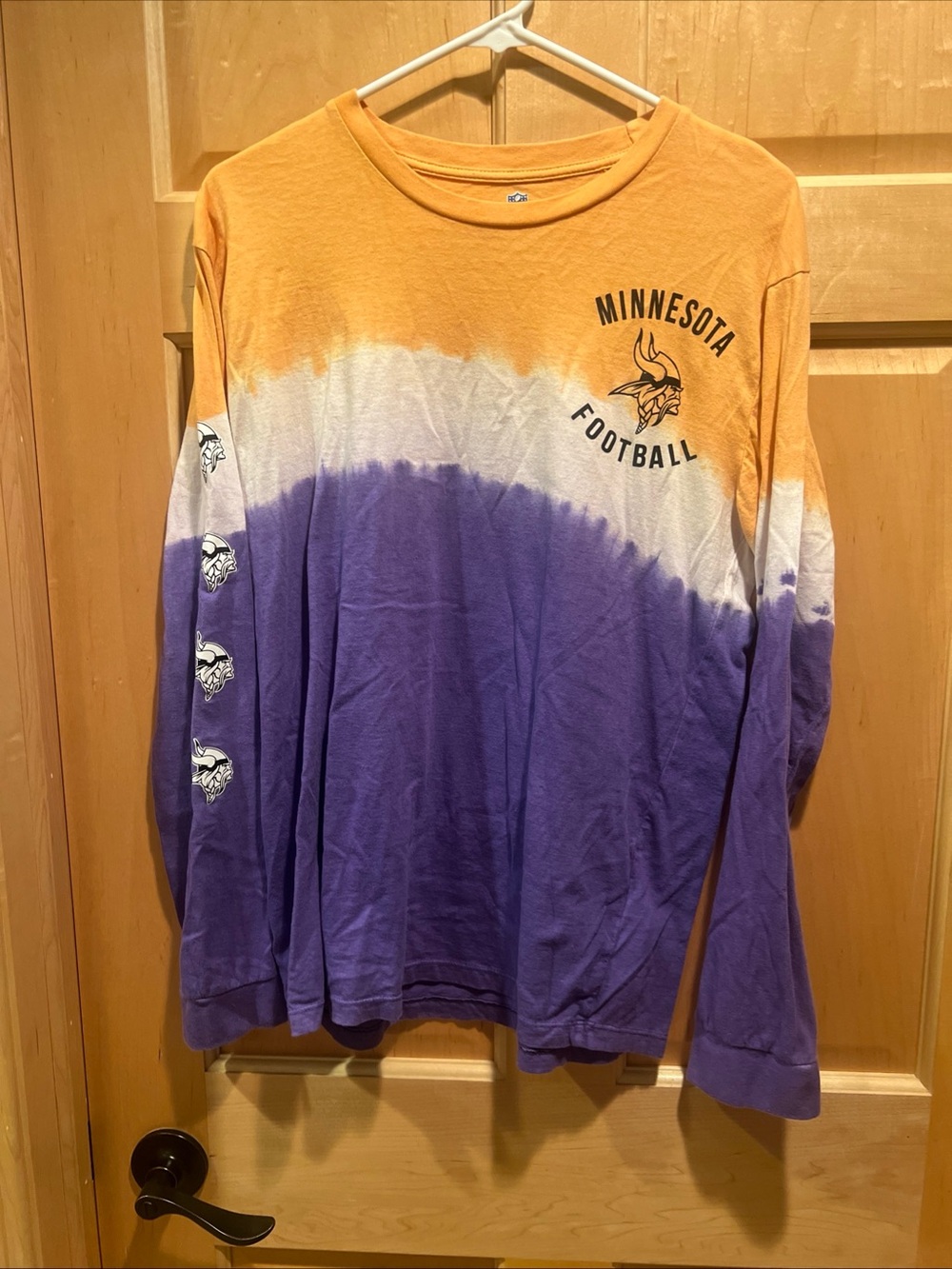 NFL Minnesota Vikings Football Tie-Dye Long Sleeve Shirt Gold, White & Purple XL